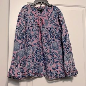 Abigail Borg x J.Crew Cotton Silk Pink Blue Floral Bohemian Style Top Folklore